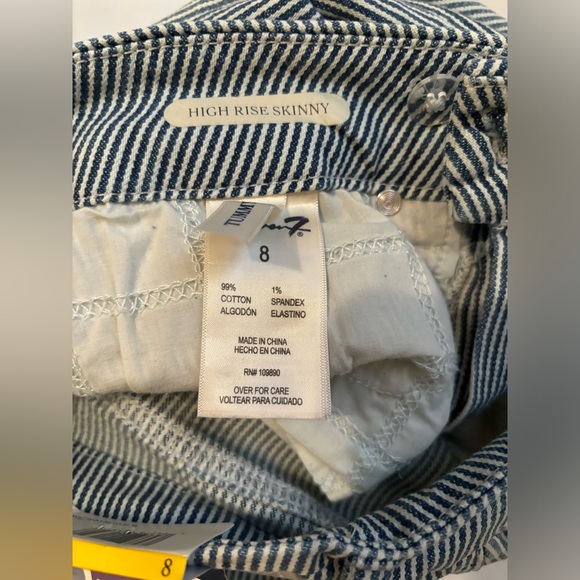 $69 Seven 7 Jeans High Rise Skinny Women’s Size 8 Blue/White Striped TUMMYLESS - Picture 9 of 10